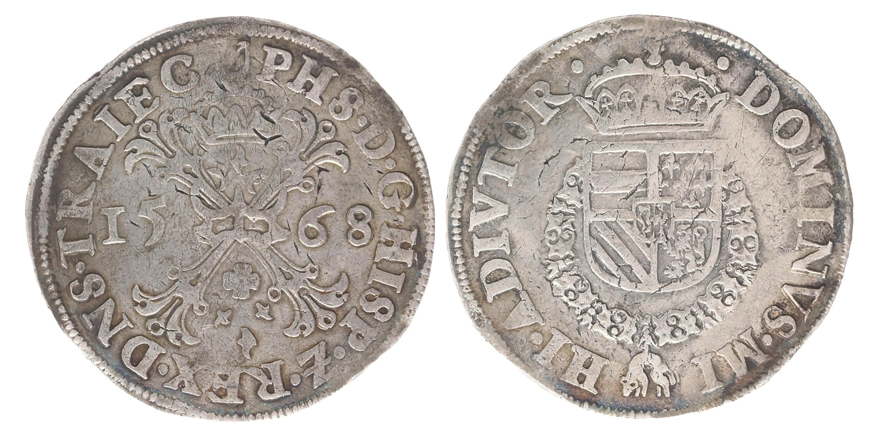 Felipe II  Escudo de Borgoña 1568, Utrecht (Vanhoudt 290.UT)  Conservación: MBC  Peso: 28,91 g.