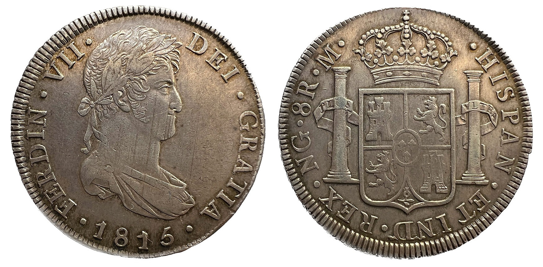 Fernando VII  8 Reales de Guatemala 1815, ensayador M.  Conservación: EBC+/EBC  Peso: 26,97 g
